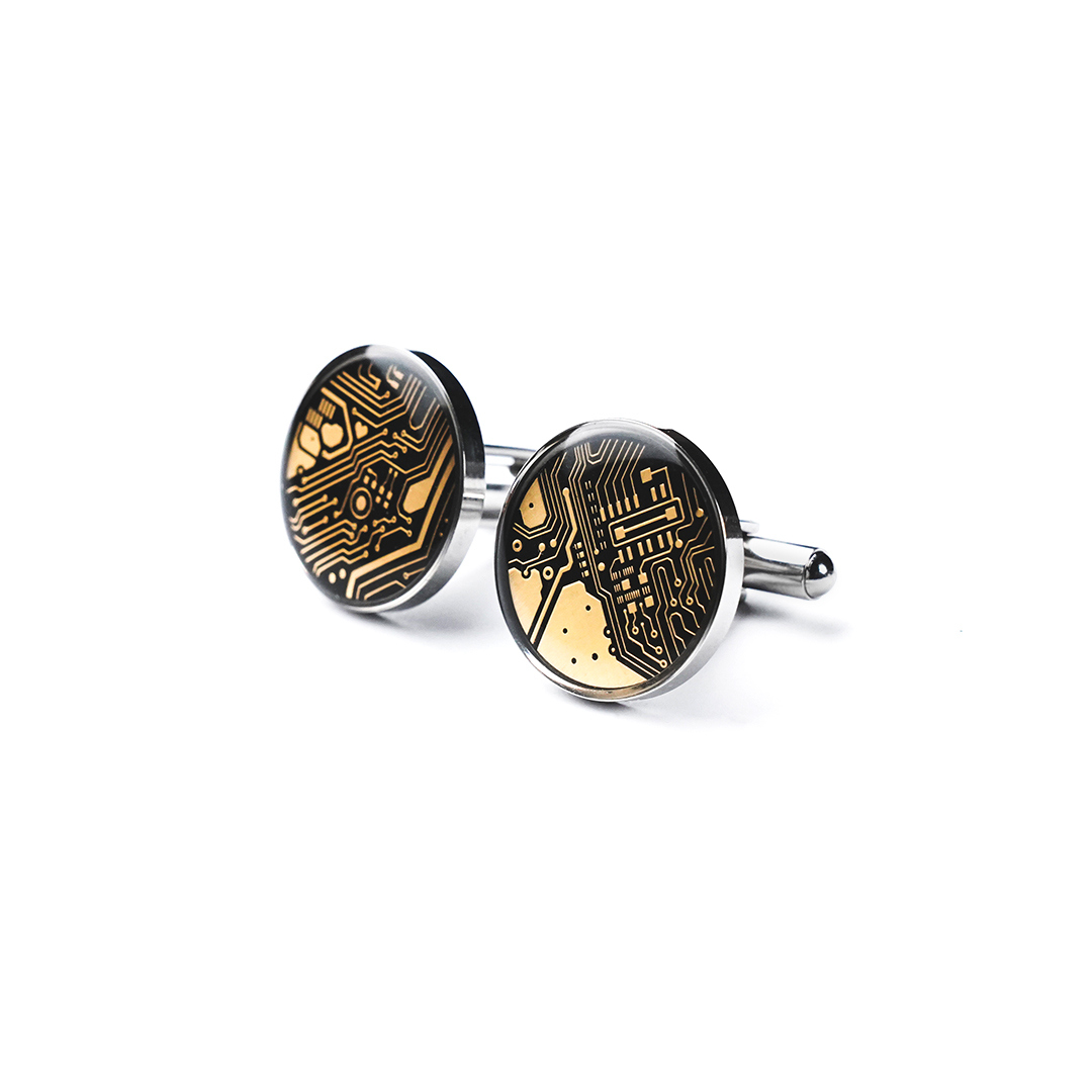 Circuit Board Cufflinks, Computer Nerd Cuff Links, Novelty Accessories for Men - Stainless Steel, Resin